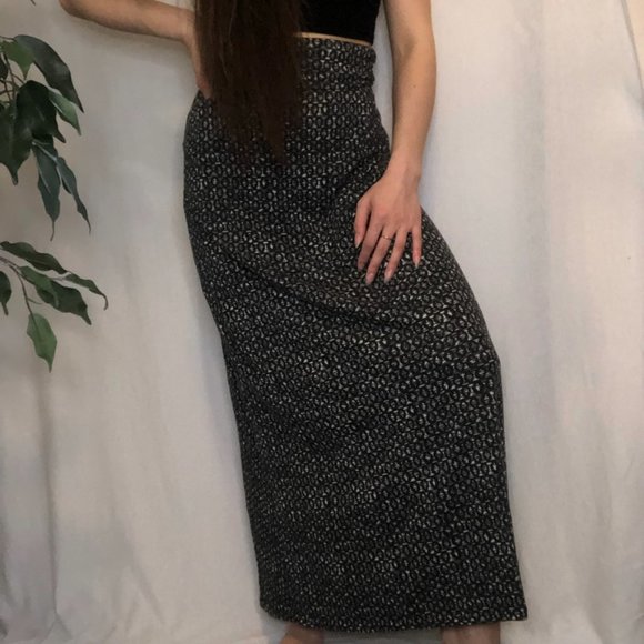 Patterned Flowing Storm Grey Ankle Length Maxi Skirt - Picture 3 of 6